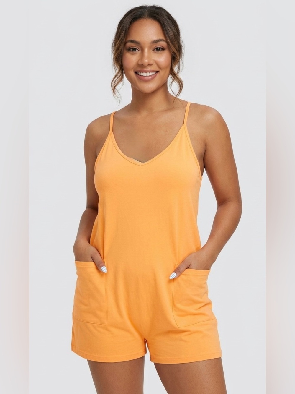 Automet Orange V-Neck Romper with Pockets - NWT Size M